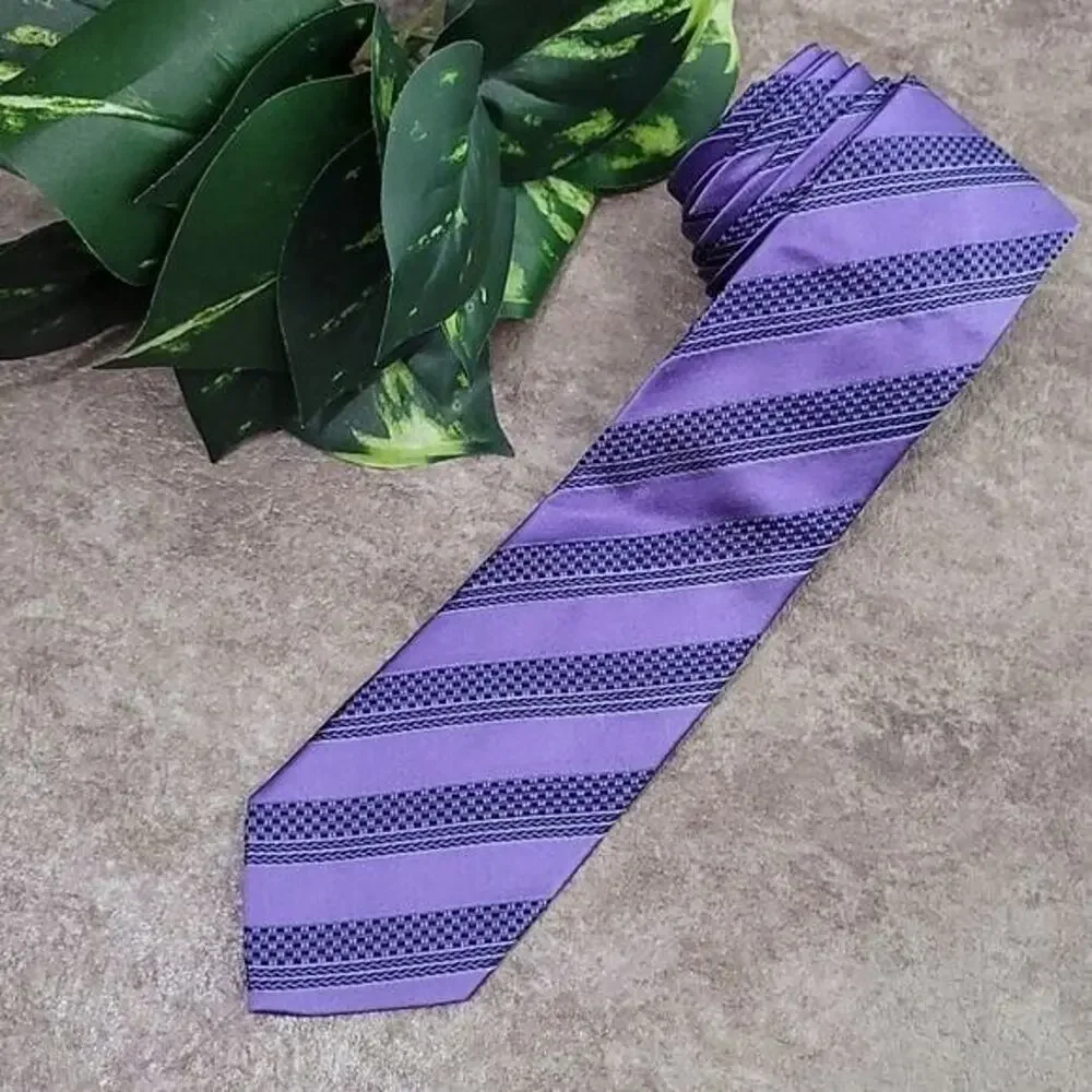 Ike Behar Two-tone Purple Striped Men's 100% Silk Classic Necktie NEW